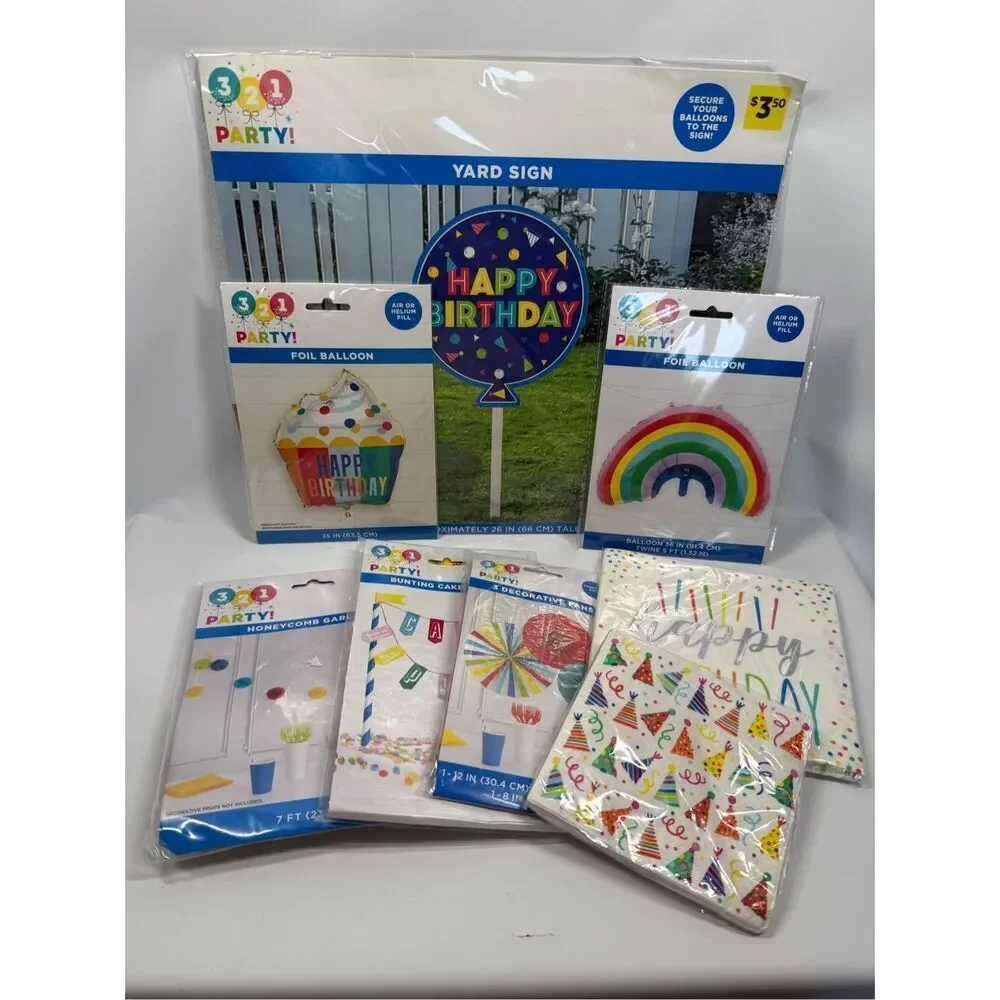 D30  Party Decorations- 8 piece party decor, napkins, balloons, yard sign